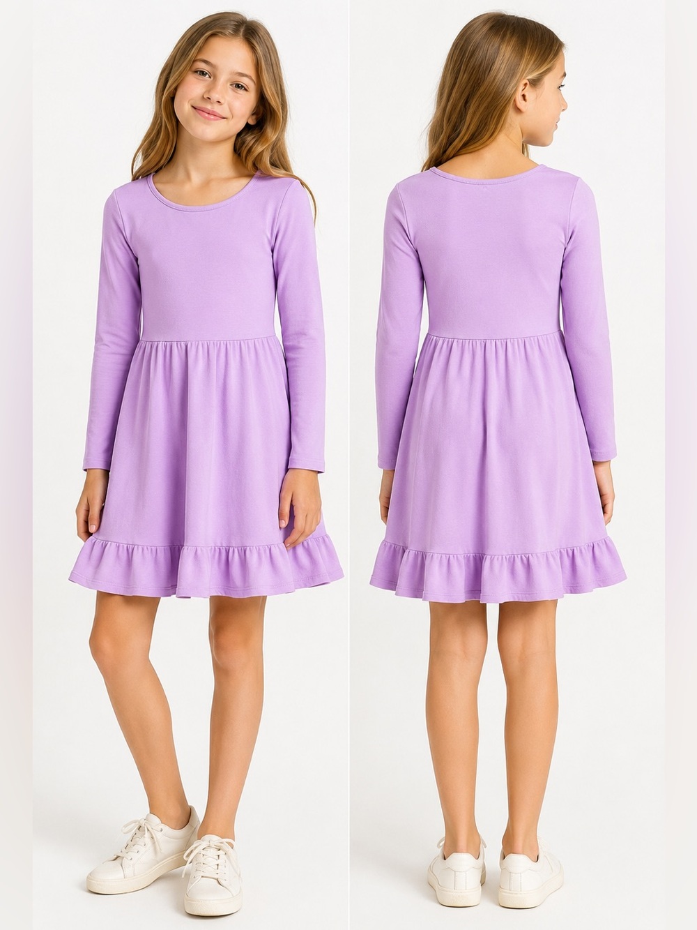 NWT J.Crew Crewcuts Girls 14 Lavender Purple Long Sleeve Ruffle Dress